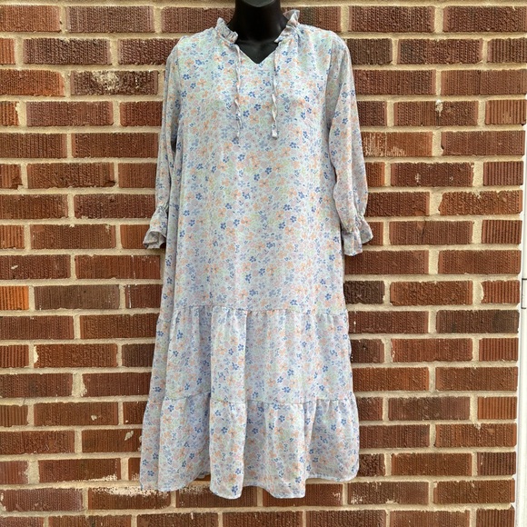 Chelsea & Violet Other - Chelsea & Violet Dress Girls L Blue Multi two tier ruffle 3/4 sleeve Prairiecore